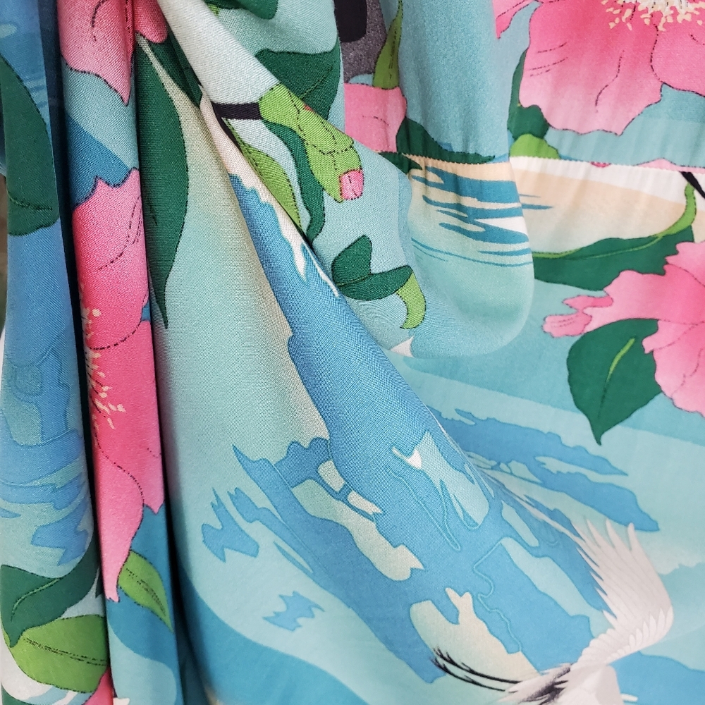 NEW Boho Vintage Floral Print Kimono Maxi Duster Jacket Robe Teal Pink - Picture 8 of 13